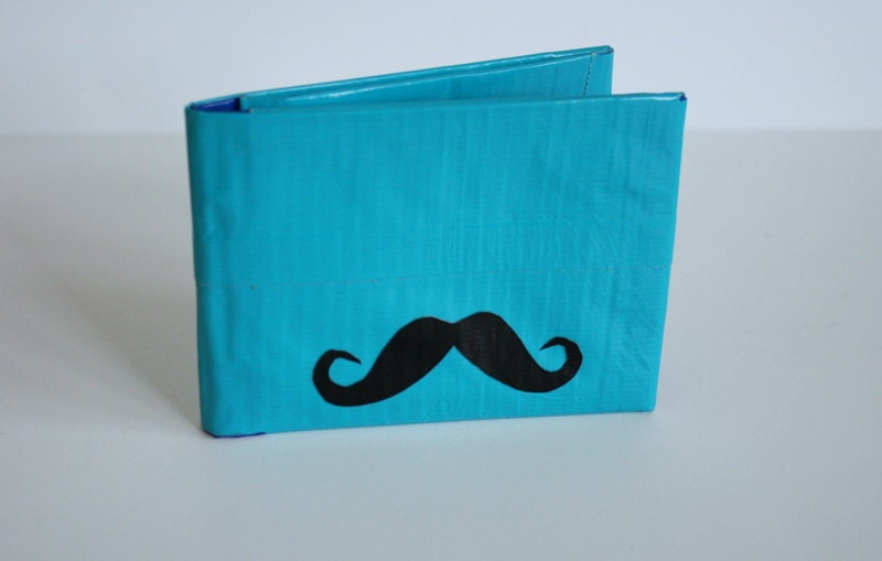 Aqua Duct Tape Wallet- Mustache