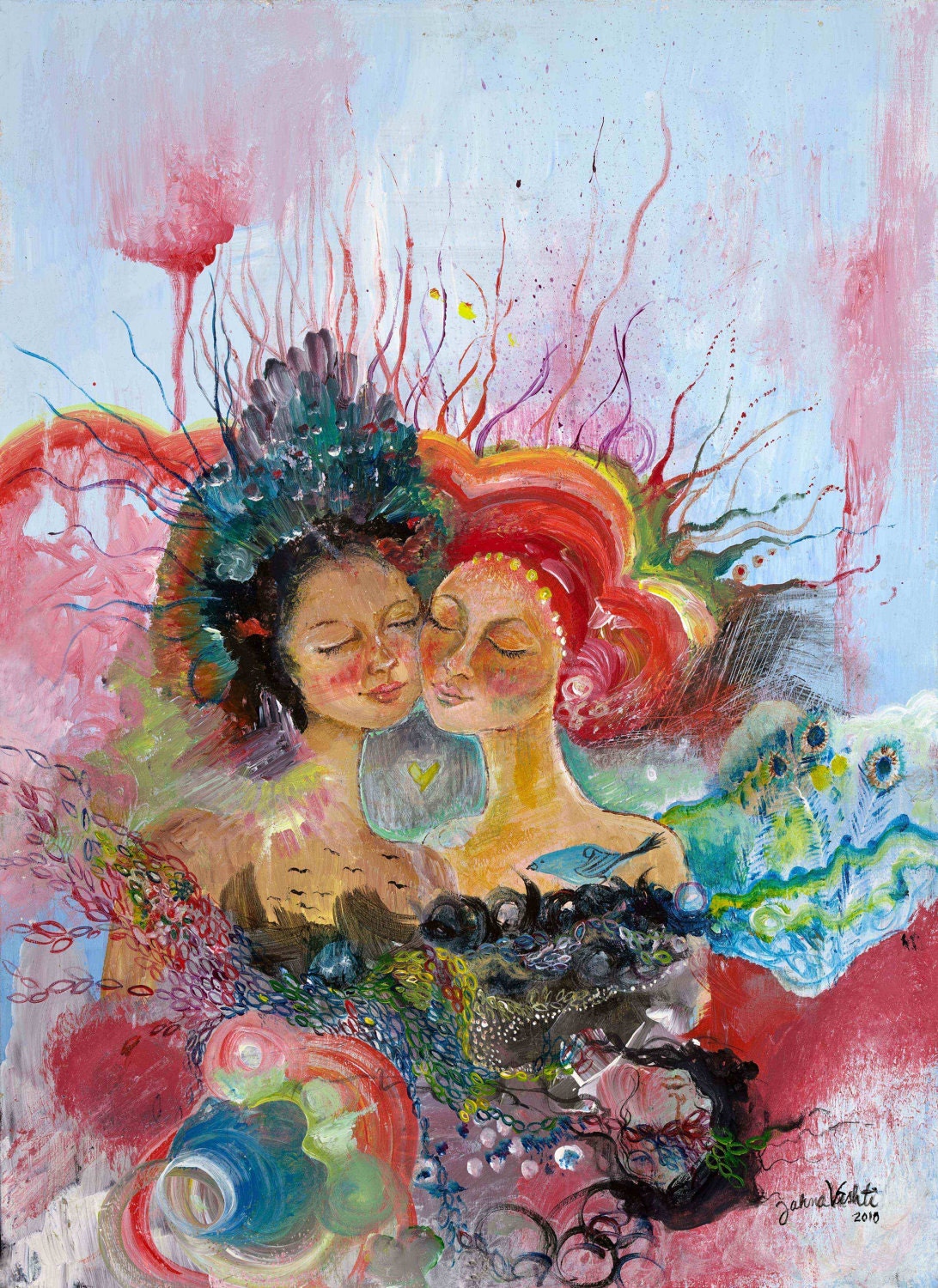 B.F.F.  8x11 Giclee print- Best Friends, girlfriends, sisters, contemporary art, friendship, love