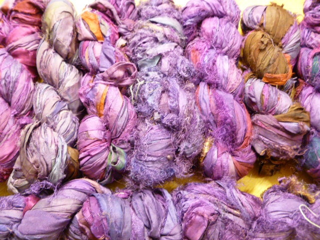 Purple silk sari ribbon or yarn, 60 yard skein