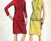Butterick Dress Pattern No 4302 Vintage 1960s Size 12 Bust 32" Funnel Neckline Back Zipper Lowered Waistline Sleeveless or Long Sleeves Mod