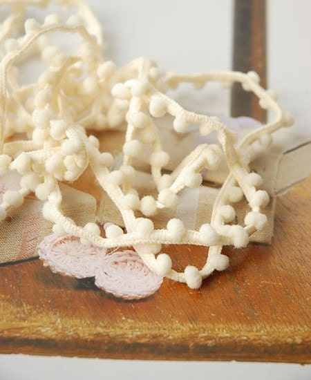 Cream Pom Pom Ribbon, Mini Pom Pom Trim - 3 yards