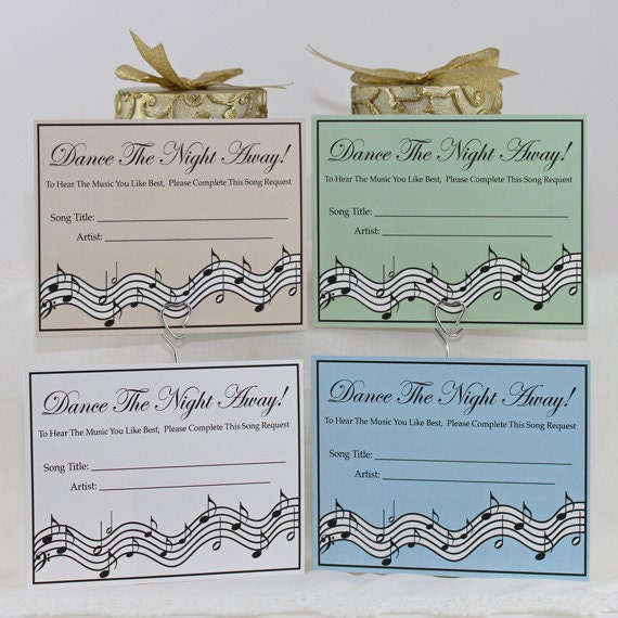 Wedding Party Song Request Cards - Dance The Night Away - Pack of 50, Choose A Color