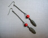 No. 43 Fiery Red Feather Chain Earrings