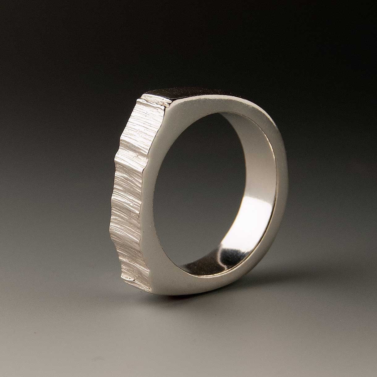 Wide Saw Cut Men's Wedding Ring, Textured Modern Wedding Band in Sterling Silver, Silver/palladium, Palladium or White Gold