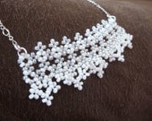 White Victorian Necklace, Beaded Lace Pendant Necklace, Seed Bead Jewelry, Bridesmaid Necklace, Wedding Jewelry, Gift Ideas For Her