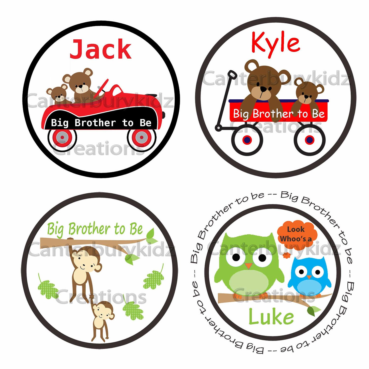 DIY Printable Big Brother and Little Brother Custom Iron on Transfer -- Personalized Design - Bear - Monkey - Owl - Bird - Hedgehog