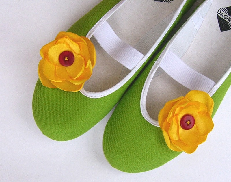 Yellow flower /ballet flats shoes spring summer solar beach green bright jarmilki wedding woman bride poletsy fashion gift romantic elegant