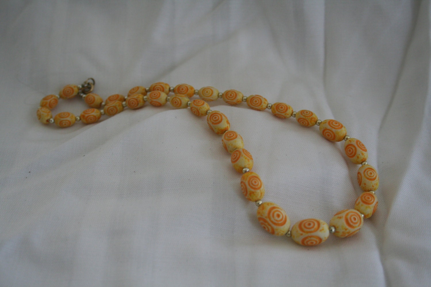 Pale Yellow Vintage Carved Bead Necklace