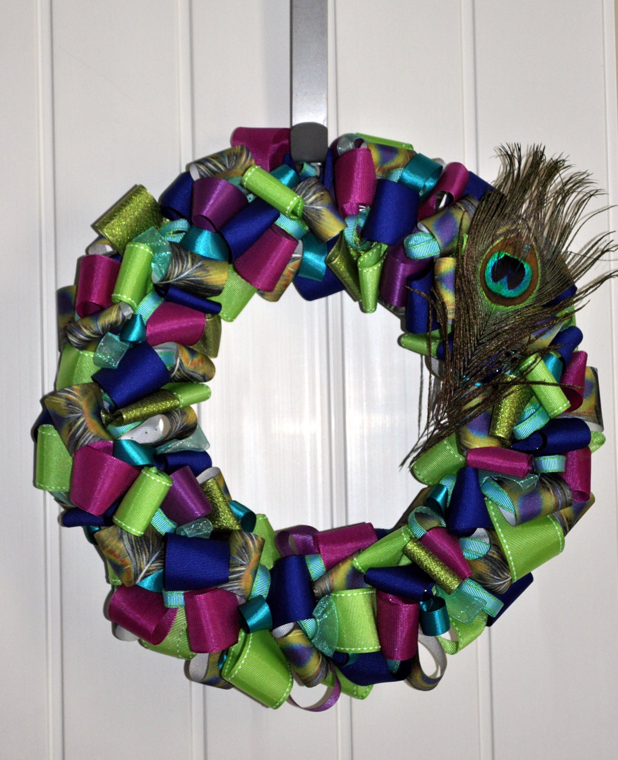 Reduced Price 12 inch Peacock Ribbon Wreath