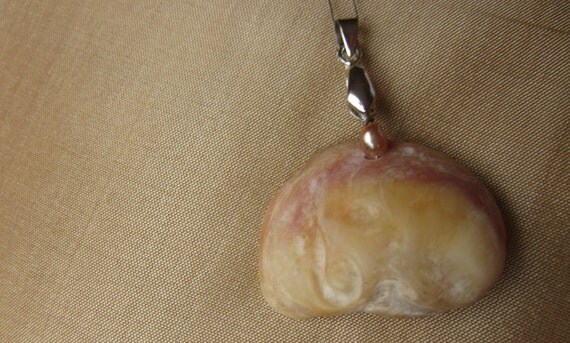 Engraved by the Ocean Peach and Ivory Shell Pendant with Soft Pink and Bordeaux Seed Pearls