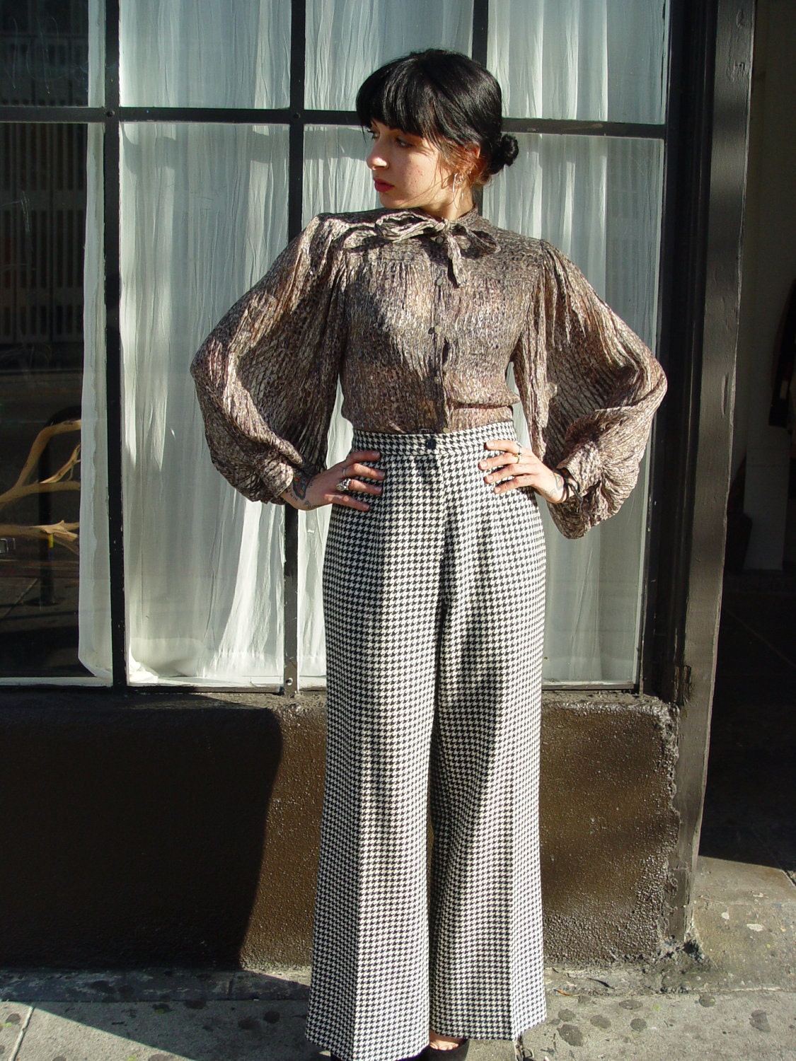 vintage SLACKS houndstooth pattern pants sophisticate chic