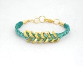 Teal Suede Adult Leather Bracelet with Gold Hex Nut
