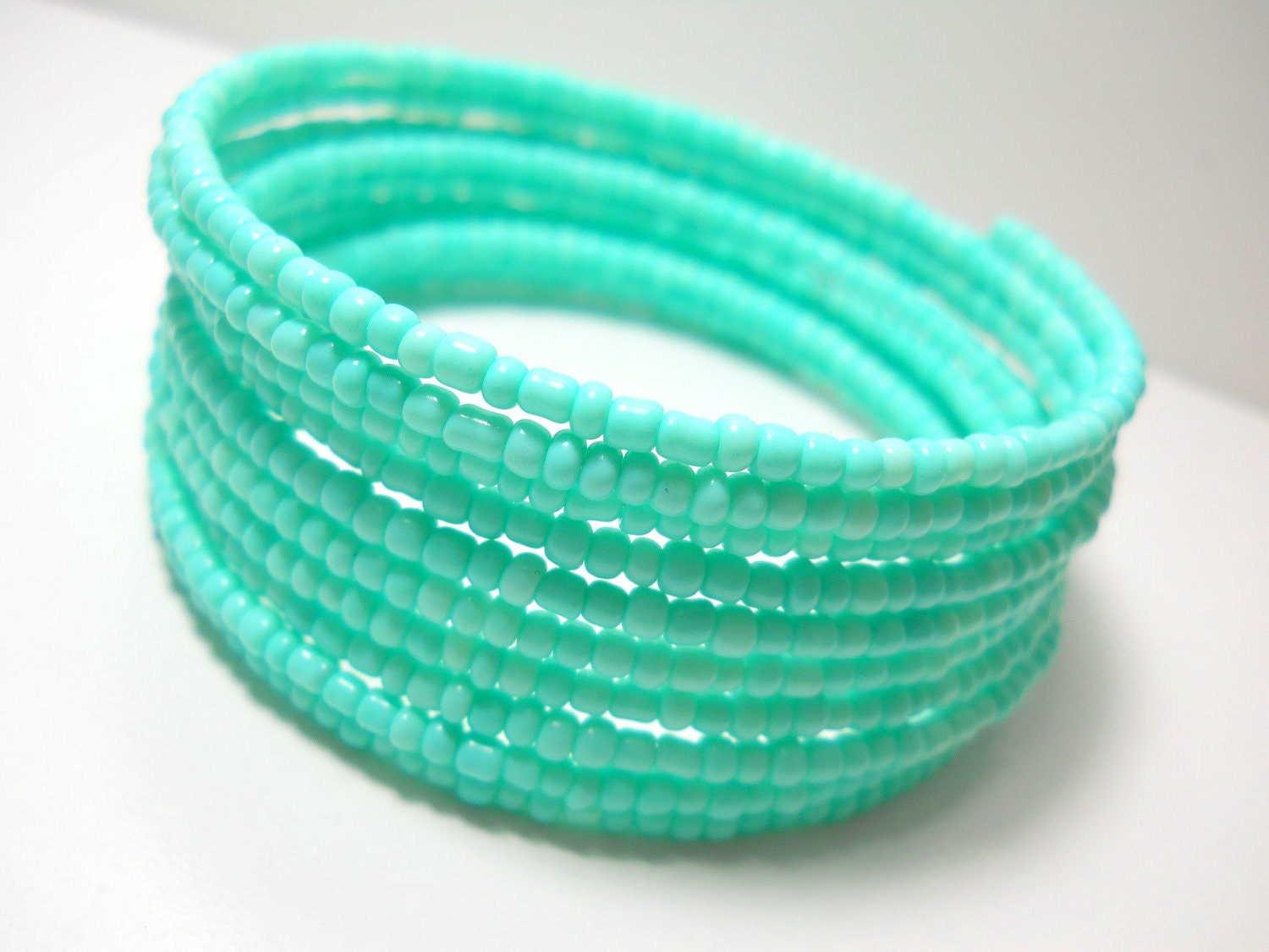 Memory Wire Bracelet Turquoise Stacked Bracelet Beaded Wrap Bracelet - WrappedandSnapped