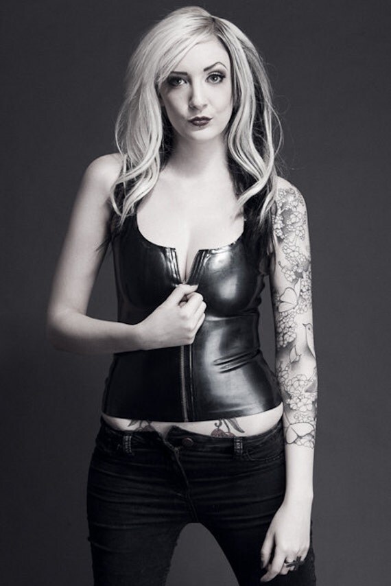 Latex zip front vest top.