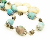 Amazonite Gemstone Necklace - Wire Wrapped - Sterling Silver - Chunky Necklace - Blue Green - Artisan Jewelry
