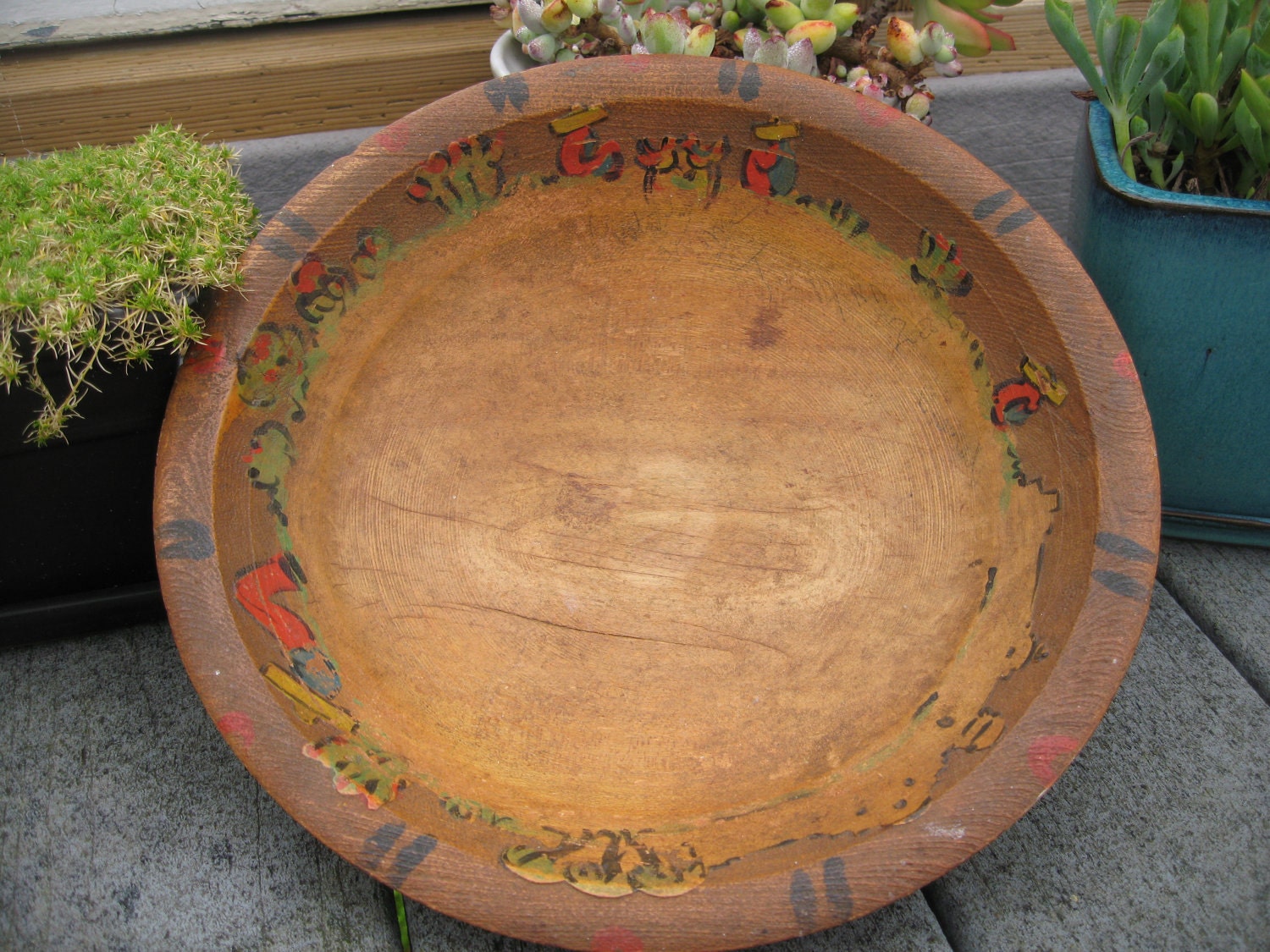 Mexican carved and painted wooden bowl