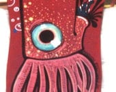 Cuttlefish on Longboard oil paint marker on salvaged wooden longboard