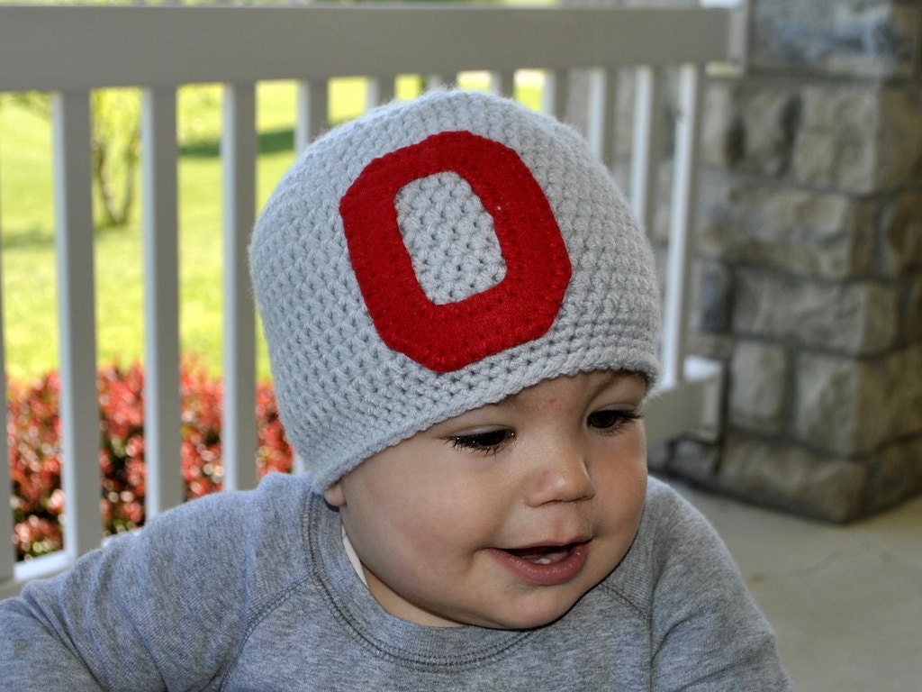 Ohio State University OSU Buckeyes Crochet Hat Gray with Block "O" (Newborn - 4T) Great for Photo Prop