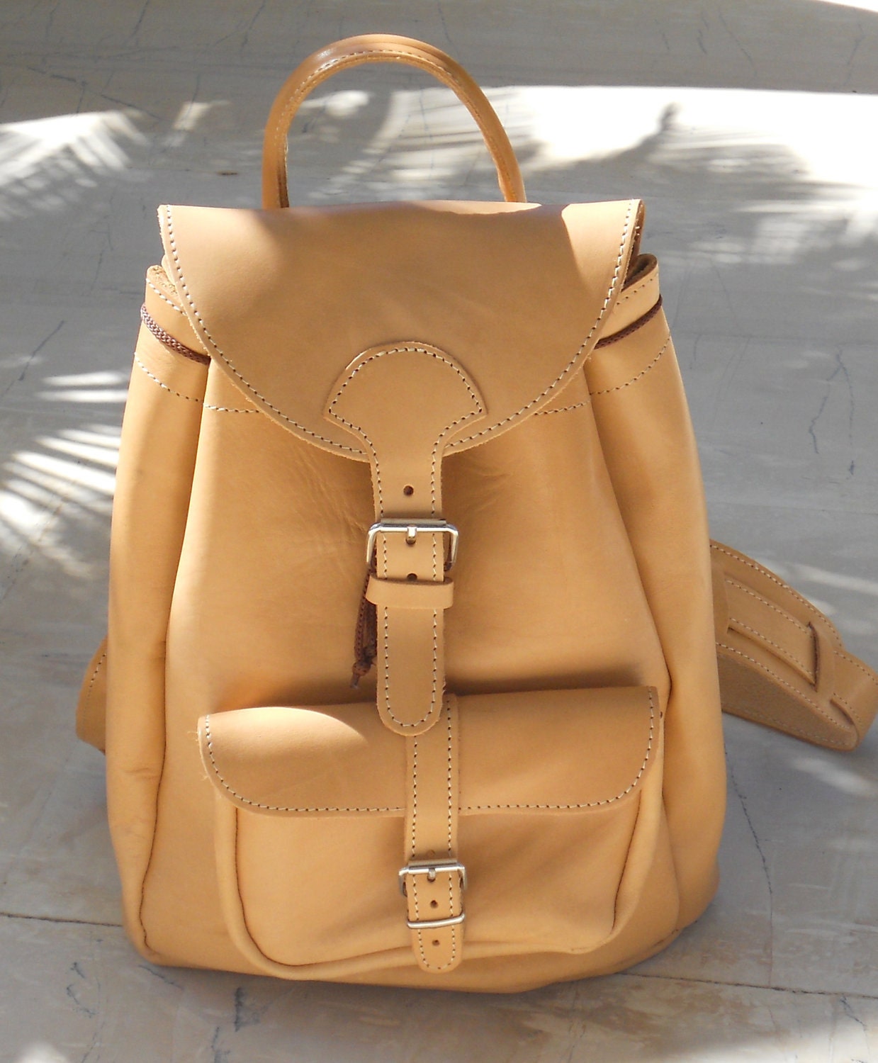 Natural leather backpack one pocket