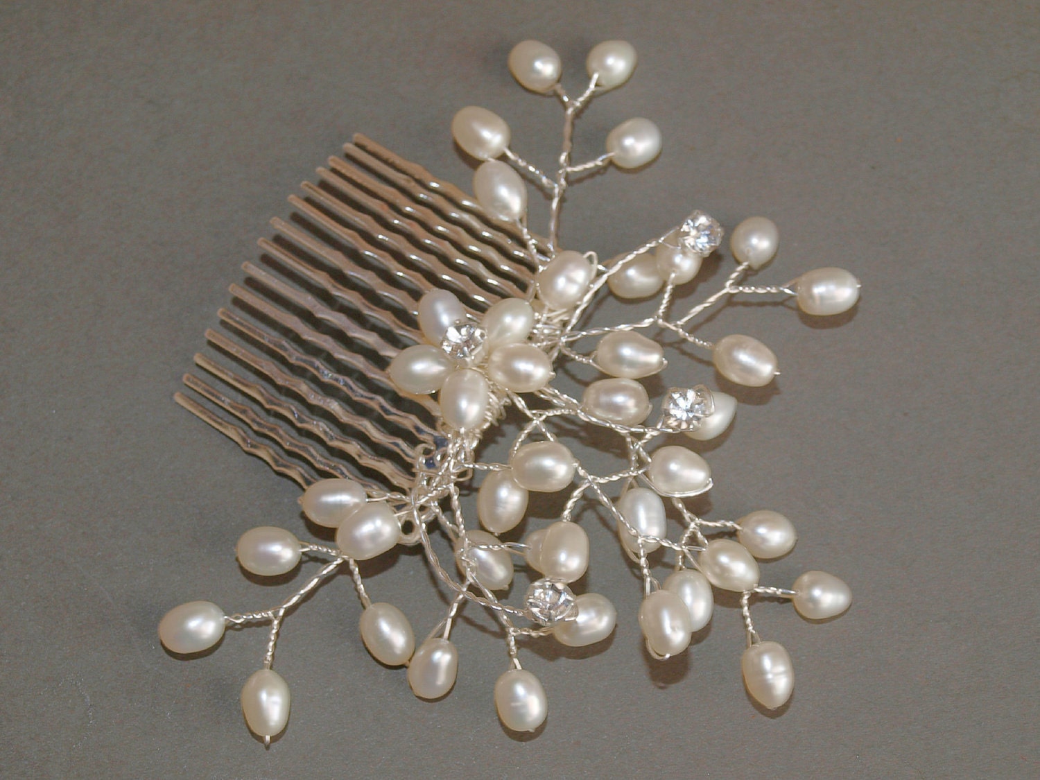 Wedding Pearl Hair Comb Bridal Accessories Bridesmaid Headdress Maid of Honor Hair Piece Silver Ivory Pearl Swarovski Rhinestones