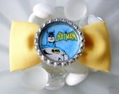 Retro Batman Superhero Hair Bow (Blue and Yellow)