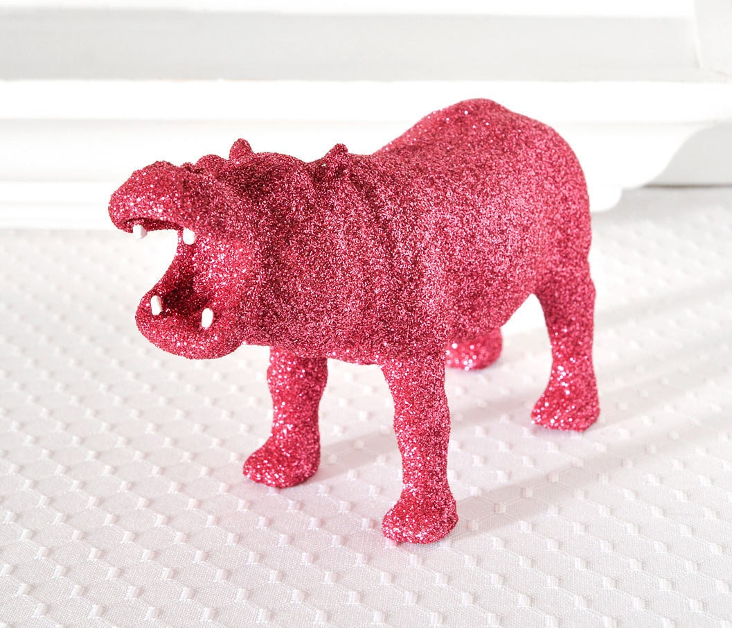 Hot Pink Hippopotamus Safari Girl Spring Nursery Decor in Magenta Glitter for Baby Shower Table Settings Birthday Party or Home Decorations