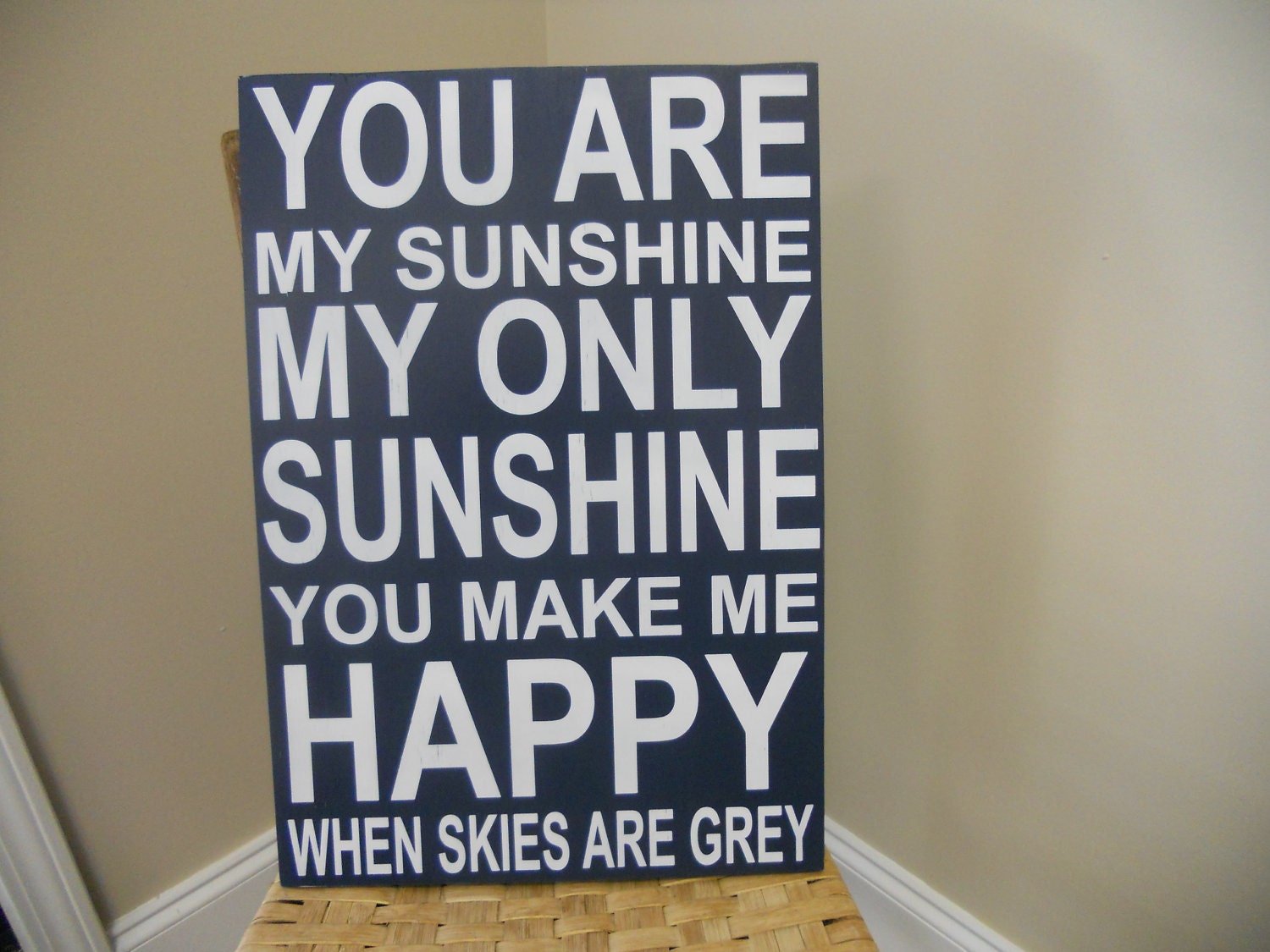 Navy blue and white nursery sign...You are my sunshine...U CHOOSE the Colors to Match babys DECoR:)