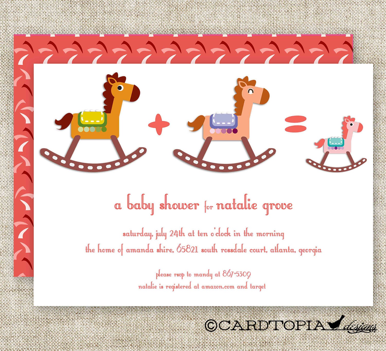 GIRL BABY SHOWER Invitations Rocking Horse Digital diy Printable Personalized - 96890366