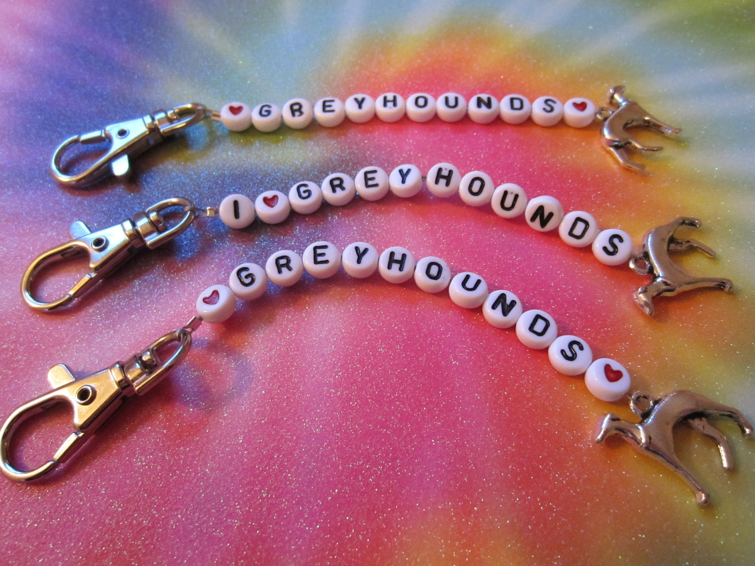 Black and white beaded Greyhound keychain