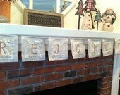 Burlap Garland, REJOICE, Celebration , Banner,  Rustic, Fall , Winter,  Holiday, Home Decor