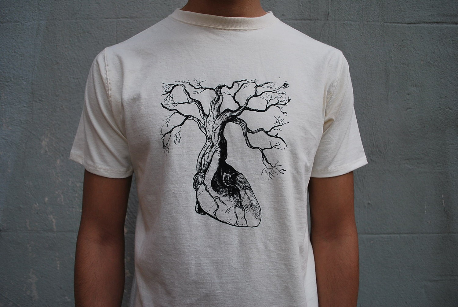 Anatomical Heart tree print on Organic Cotton Shirt -  Mens Extra Large / XL