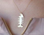 Fish Bone Gold Necklace, Fish Charm, Everyday Jewelry, Sea World, Good Luck Jewelry- Handmade