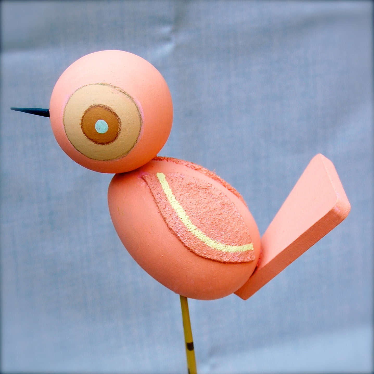 Retro PEACHY/pink TWEET wooden bird