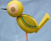 Retro Chartreuse TWEET wooden bird figure