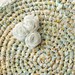 Upcycled Crochet Rug Vintage Floral Cotton with White Rolled Roses One of a Kind Shabby Chic Cottage Accent Rug
