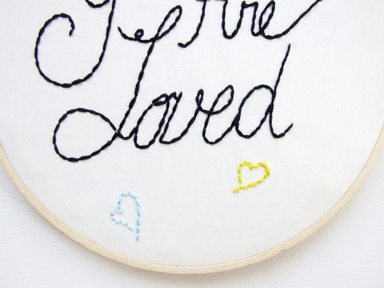 Embroidery Hoop Art Nursery Art Valentine's Day You are Loved Quote Modern Black Yellow Aqua