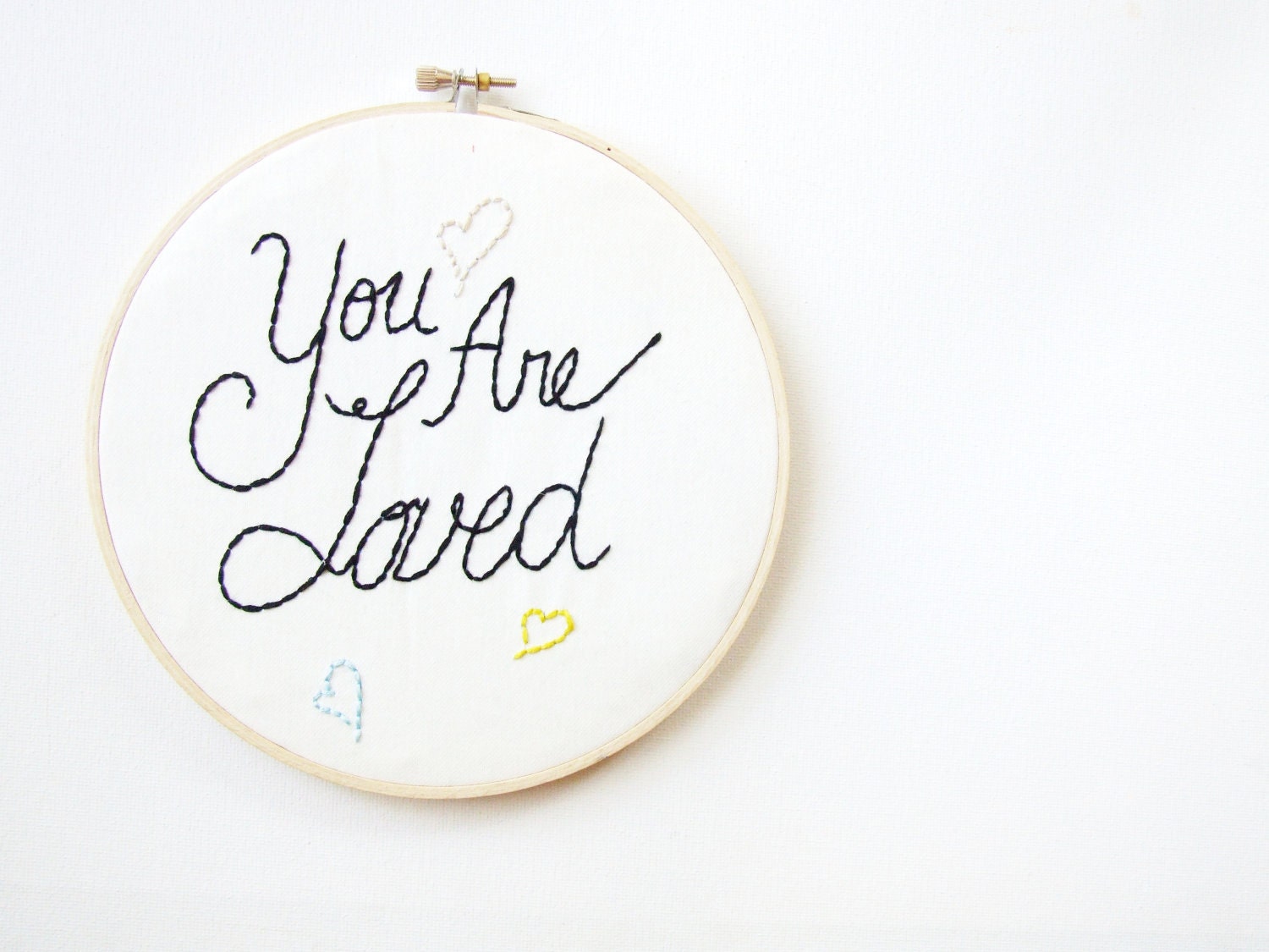 Embroidery Hoop Art Nursery Art Valentine's Day You are Loved Quote Modern Black Yellow Aqua