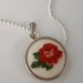 Cross stitch pendant, rose pendant, embroidered pendant, needlecraft necklace, pink and red rose necklace