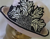 Designer Hat by Stella Pesci Original Handmade Esserini Cloche Style Linen and Beaded Vintage Pink and Black