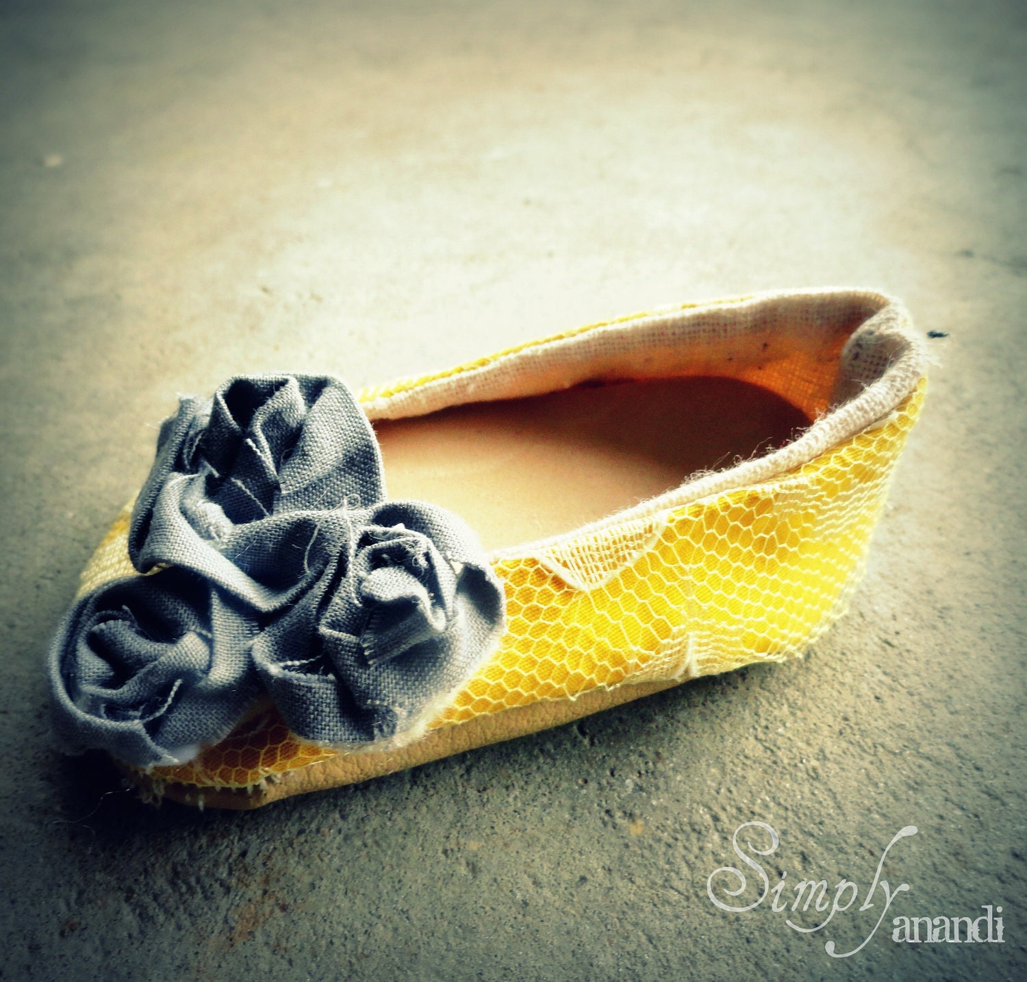 Baby Girl shoes--spring--Vintage lace mustard yellow and gray Ballet Flats for baby--available in sizes infant through toddler