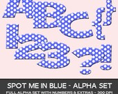 INSTANT DOWNLOAD Blue Polka Dot Alphabet Clip art, individual PNG files, Commercial Use
