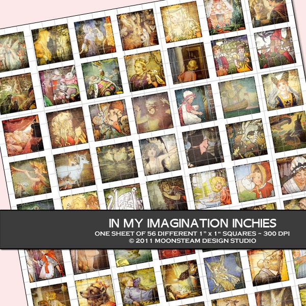 INSTANT DOWNLOAD Vintage Fairy Tale Inchies Digital Collage Sheet, Commercial Use