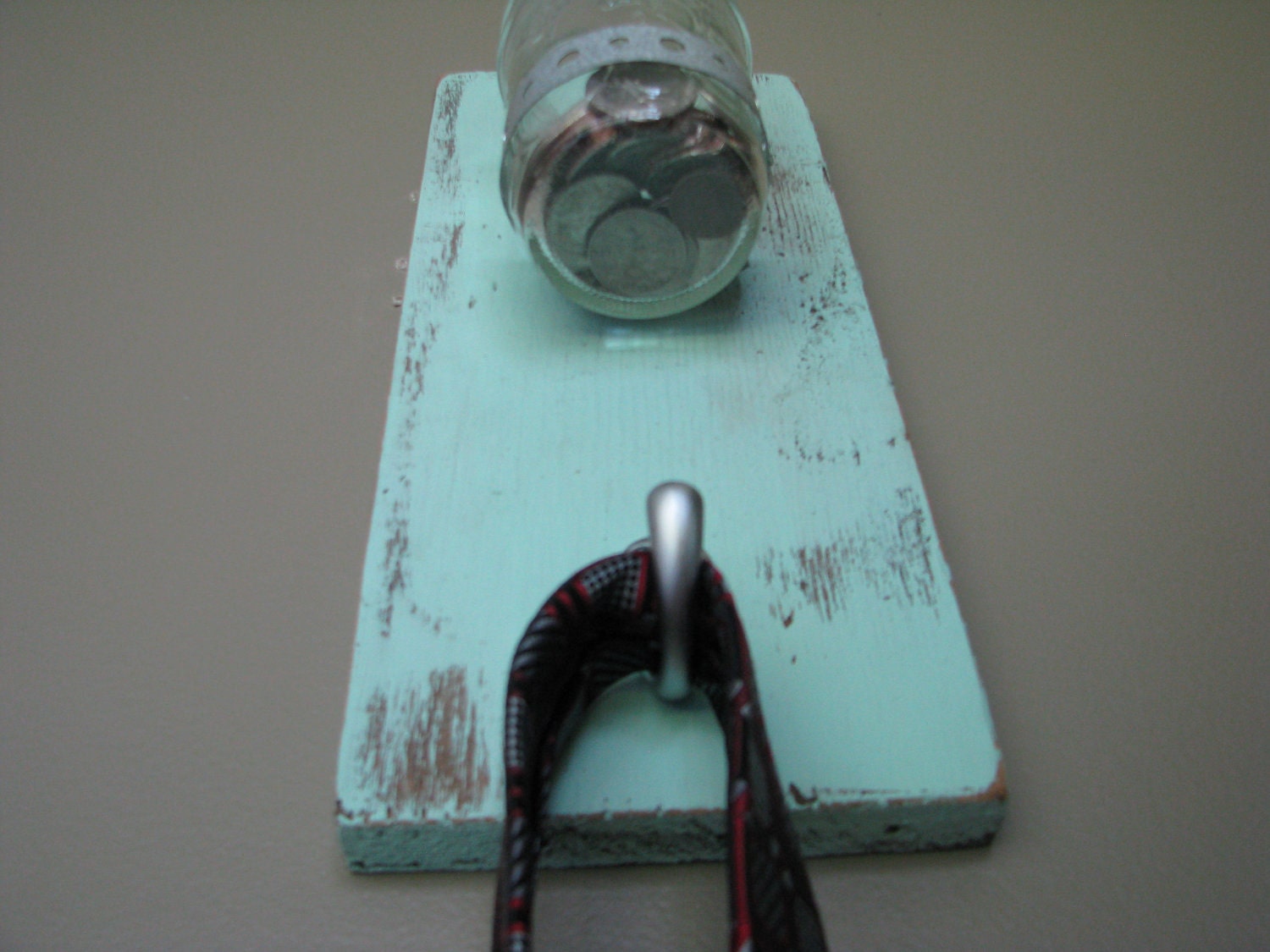 Handmade wall toothbrush holder or vase with key hook light turquoise