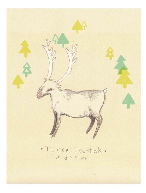 A5 illustration print // Inuit caribou // Inuit myth figures /// 6x8