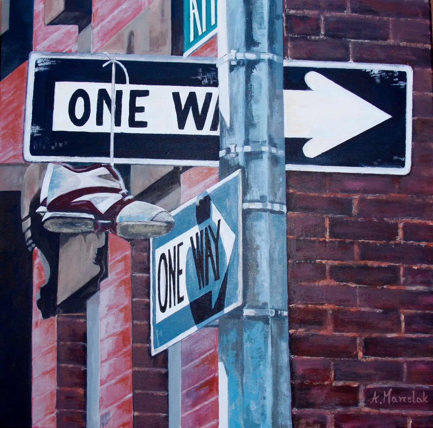 Fine Art New York Painting / Streets of New York / Street Signs / Acrylic Painting One Way