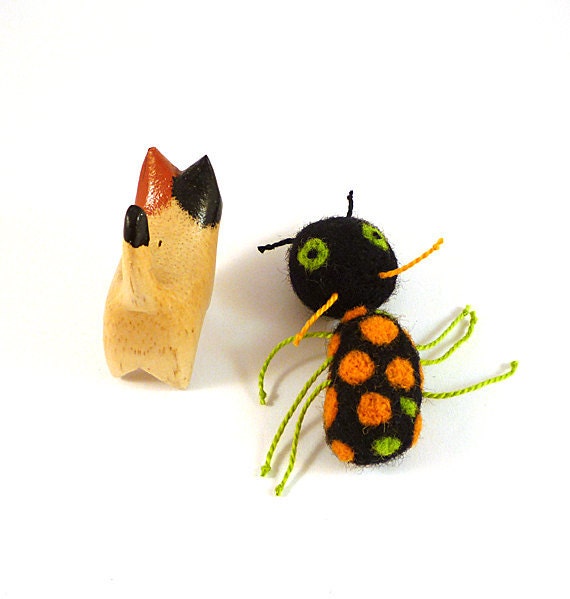 Black and Orange Beetle Cat Toy - Needle Felted with Organic Catnip