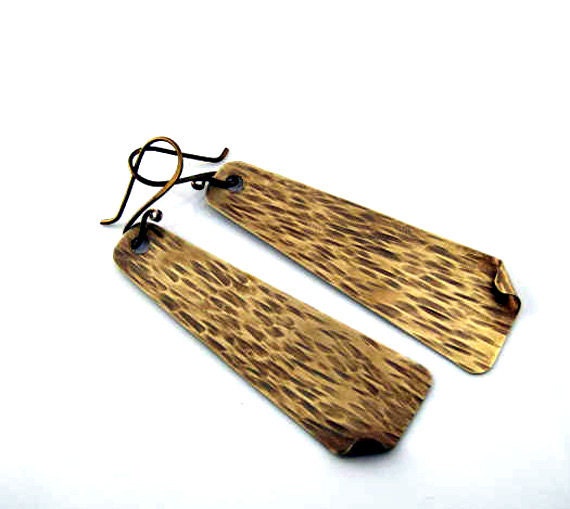 Metal Long Earrings. Oxidized, hammered. Brass is a new black by Fashion  Brand Faina.