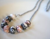 Coral and Gray Grey Necklace, Stone and Chain - Earrings Included