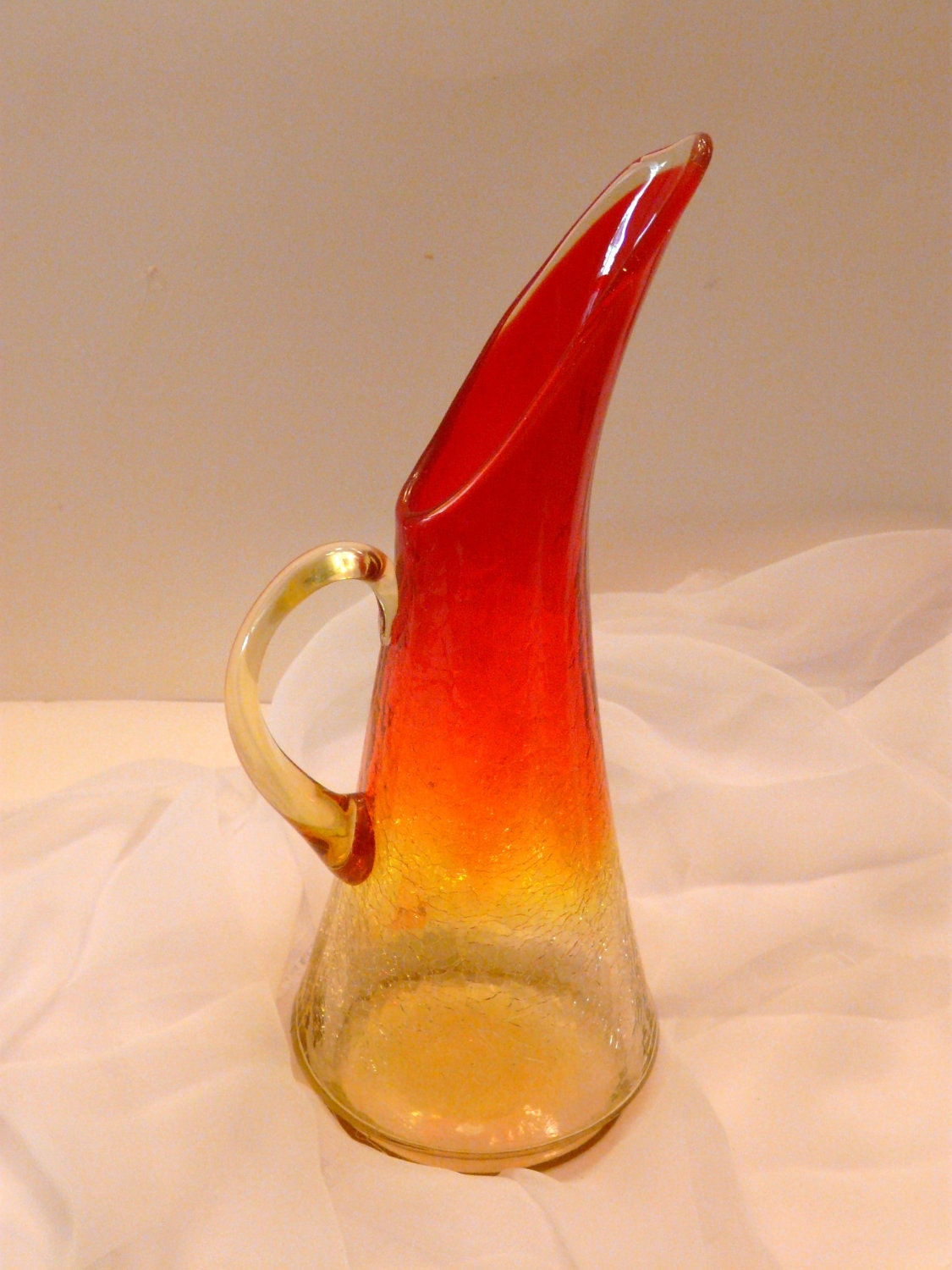 Kanawha Amberina Crackle Glass Pitcher