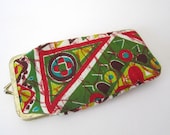 Vintage barkcloth Eyeglass or Cigarette Case // Wallet // Makeup Pouch // Metal Kiss Lock Frame // 50s // 60s